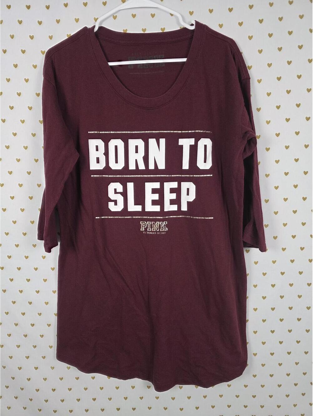 Victorias Secret PINK Born to Sleep Nightgown Sleep Shirt LARGE Tee